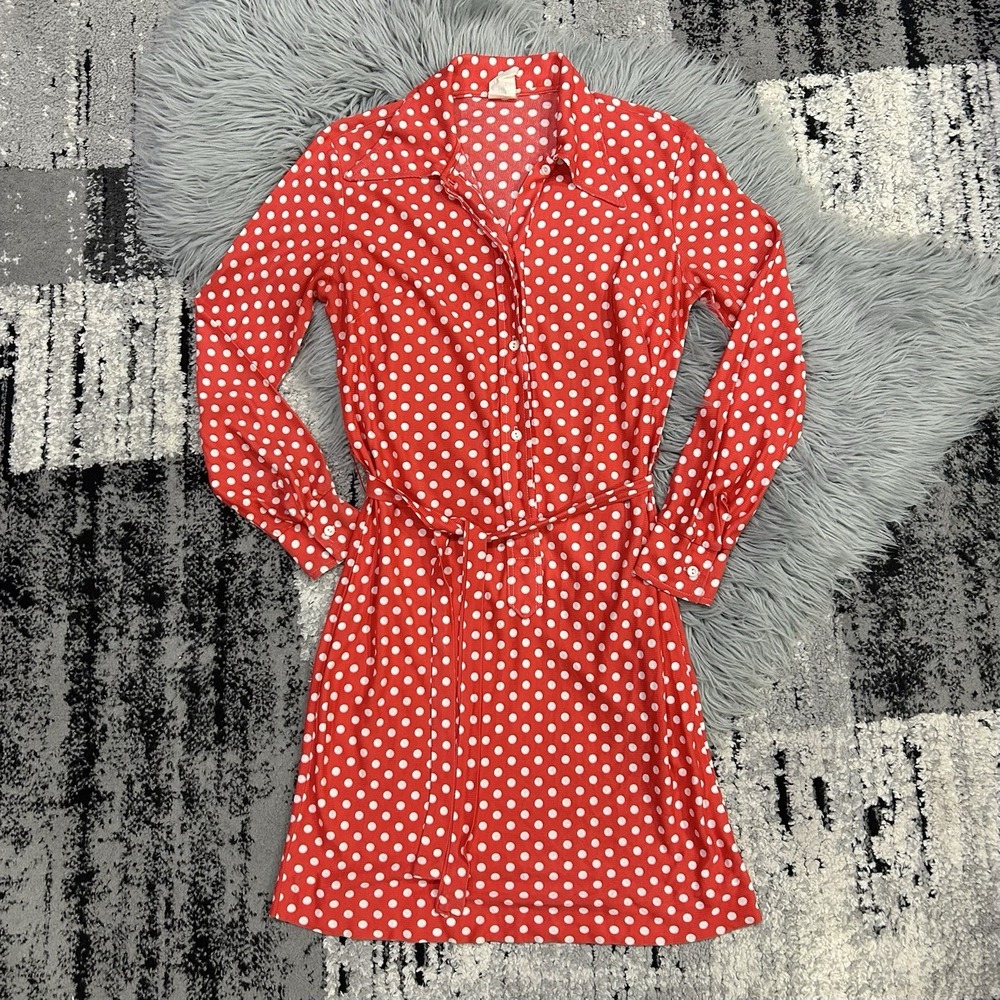 New Fashion Creation Vintage Red Polka Dot Knit Shirt Dress SZ 11-12 USA Made